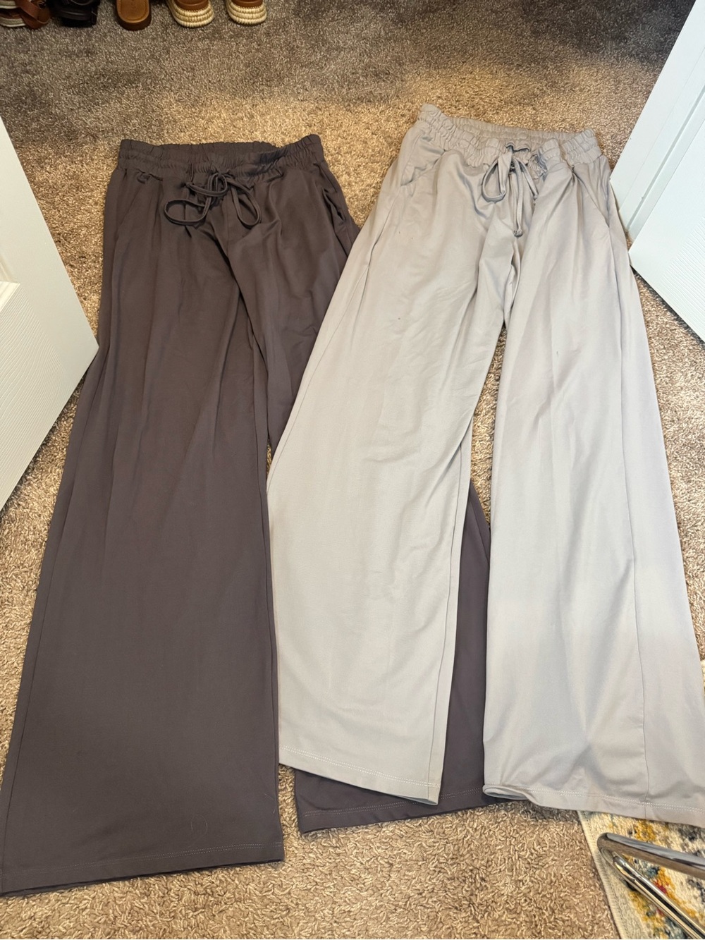 Wide Leg Drawstring Pants - Light Gray & Charcoal (super soft)